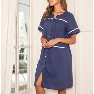Blue and White Striped Button Down Night Gown